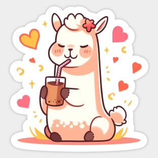 Caffeinated Love Affair: Kawaii Llama Sips Iced Coffee Sticker